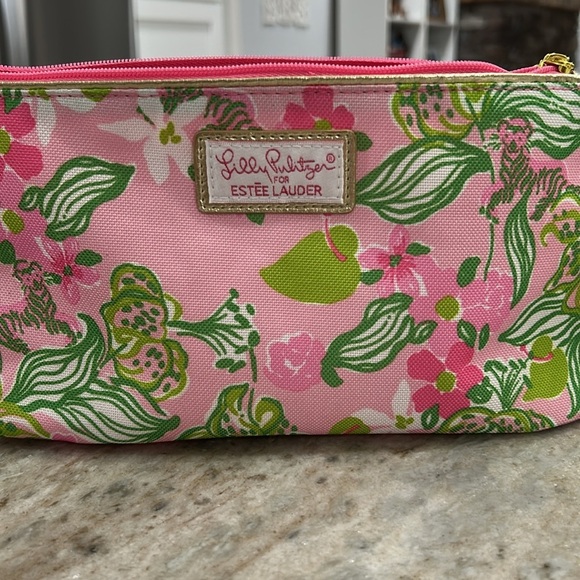 Lilly Pulitzer For Estée Lauder Tiger Lily Cosmetic Bag pink green zip - Picture 11 of 12